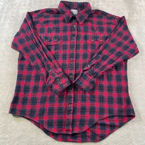 Vintage Rockmount Ranch Wear Flannel Shirt Mens XL Red Plaid Sawtooth Snap USA